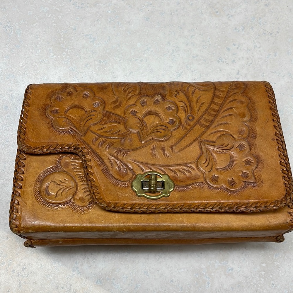 Vintage Tooled Leather Clutch